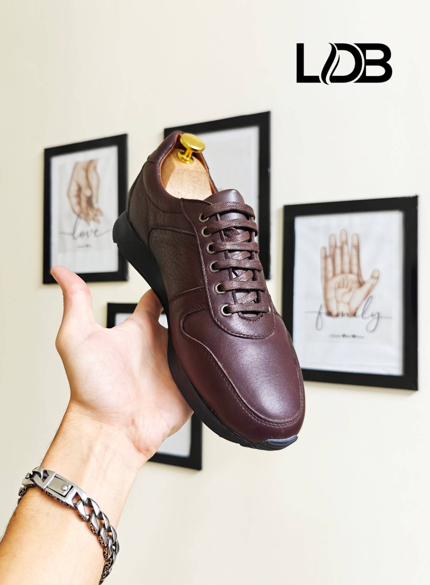 Chaussure Sneakers hommes cuir noir / marron